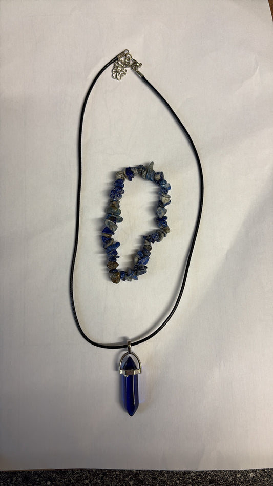 Necklace Pendant and Chip Stone Bracelet Set